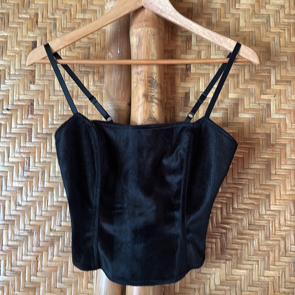 Vintage Y2K black fur bustier top small